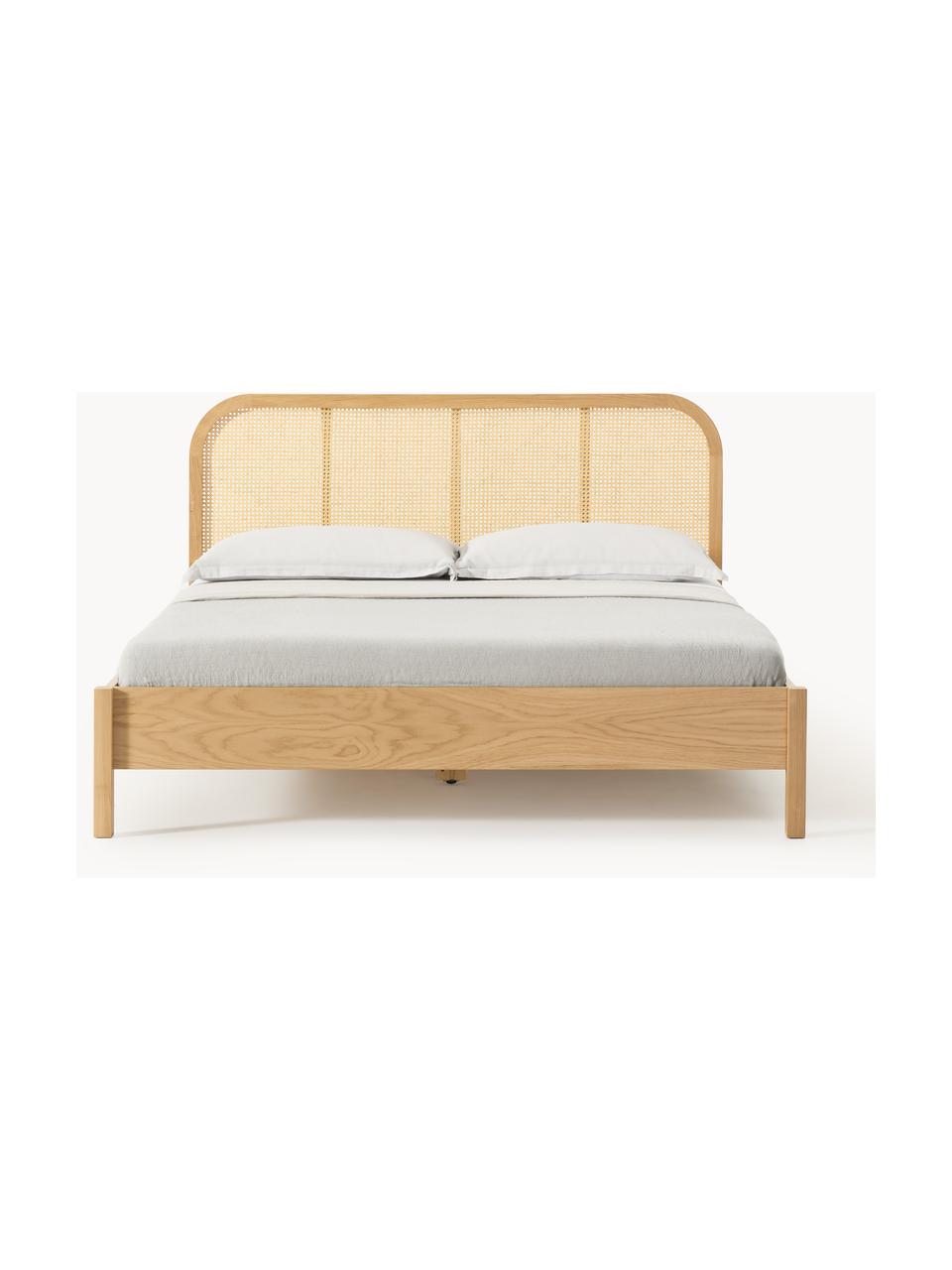 Letto in legno con testiera in vimini Jones, Struttura: compensato con impiallacc, Piedini: massello di frassino, Legno di frassino, Larg. 140 x Lung. 200 cm