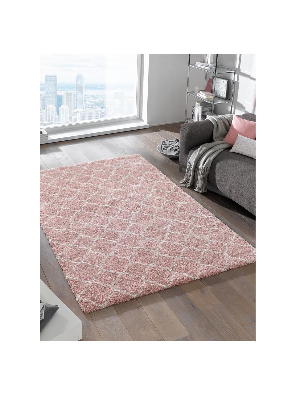 Hoogpolig vloerkleed Luna in roze/crèmekleur, Bovenzijde: 100% polypropyleen, Onderzijde: jute, Oudroze, crèmekleurig, B 80 x L 150 cm (maat XS)