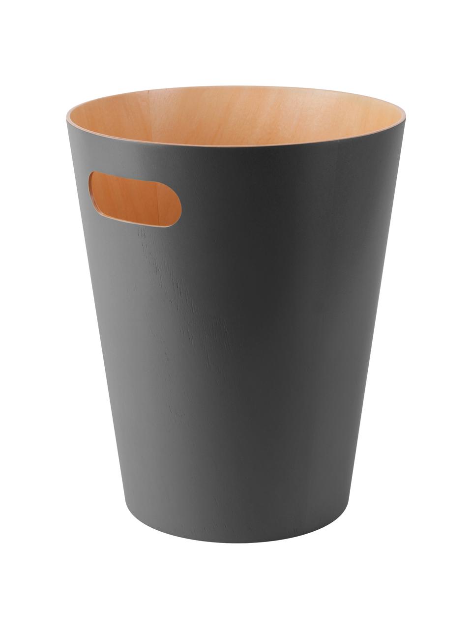 XS papiermand Woodrow Can, Gelakt hout, Antraciet, houtkleurig, Ø 23 x H 28 cm