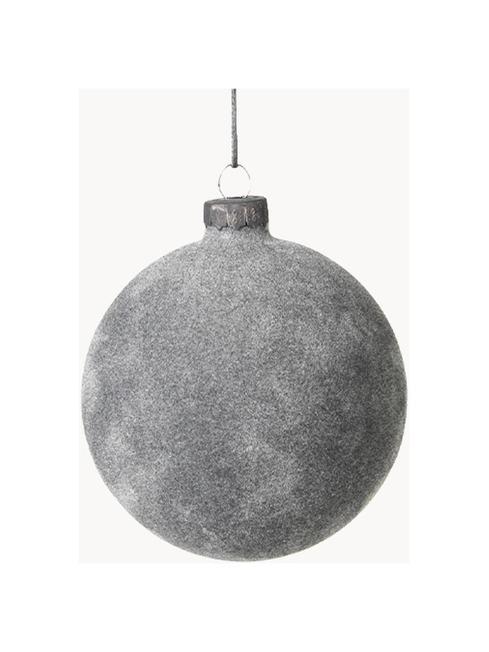 Boules de Noël Alcan, 3 pièces, Verre, velours de polyester, Gris, Ø 8 x haut. 8 cm