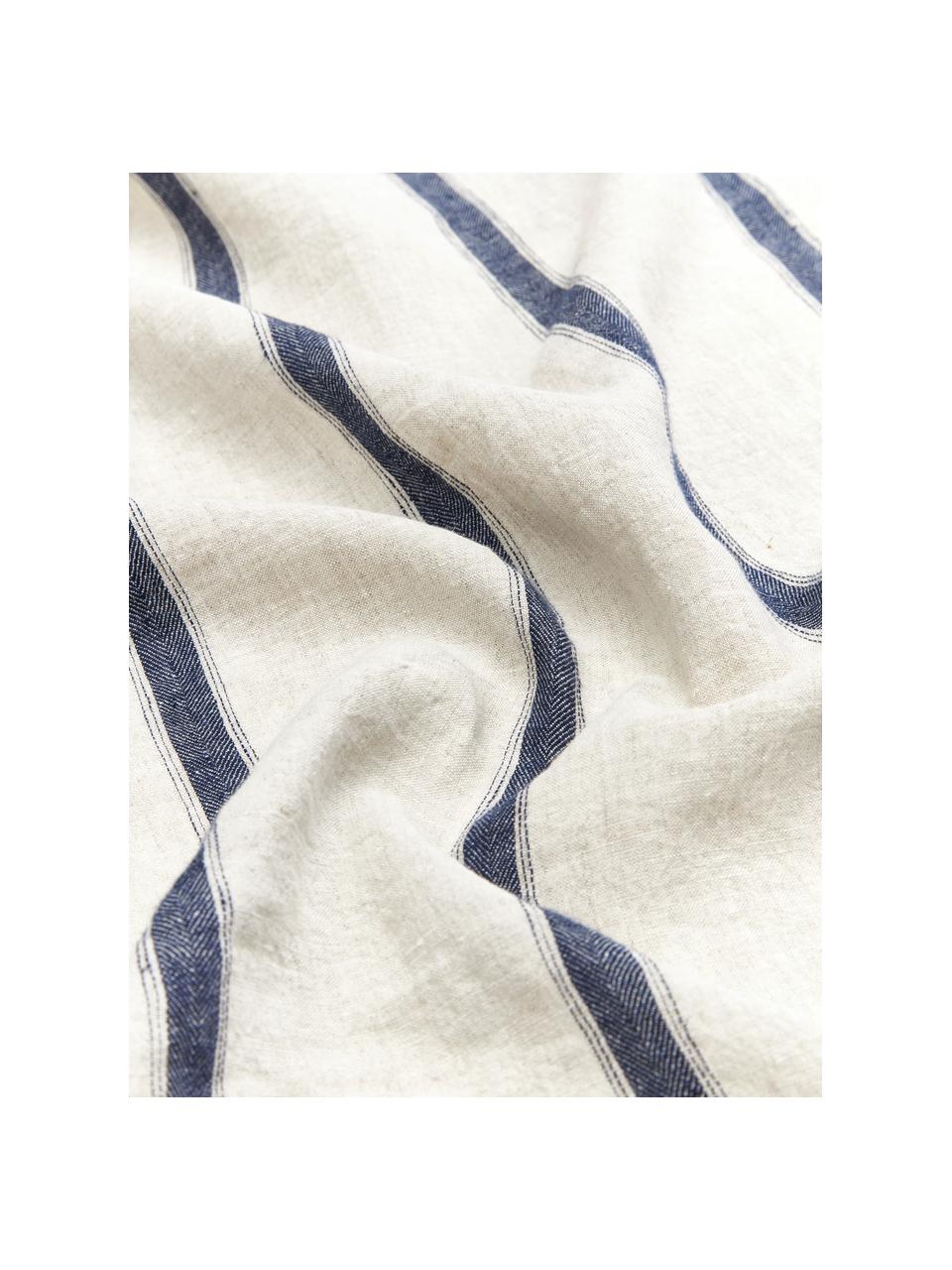 Gestreept linnen tafelkleed Karla in beige/blauw, 100% linnen, Gebroken wit, blauw, Voor 6 - 8 personen (B 145 x L 250 cm)