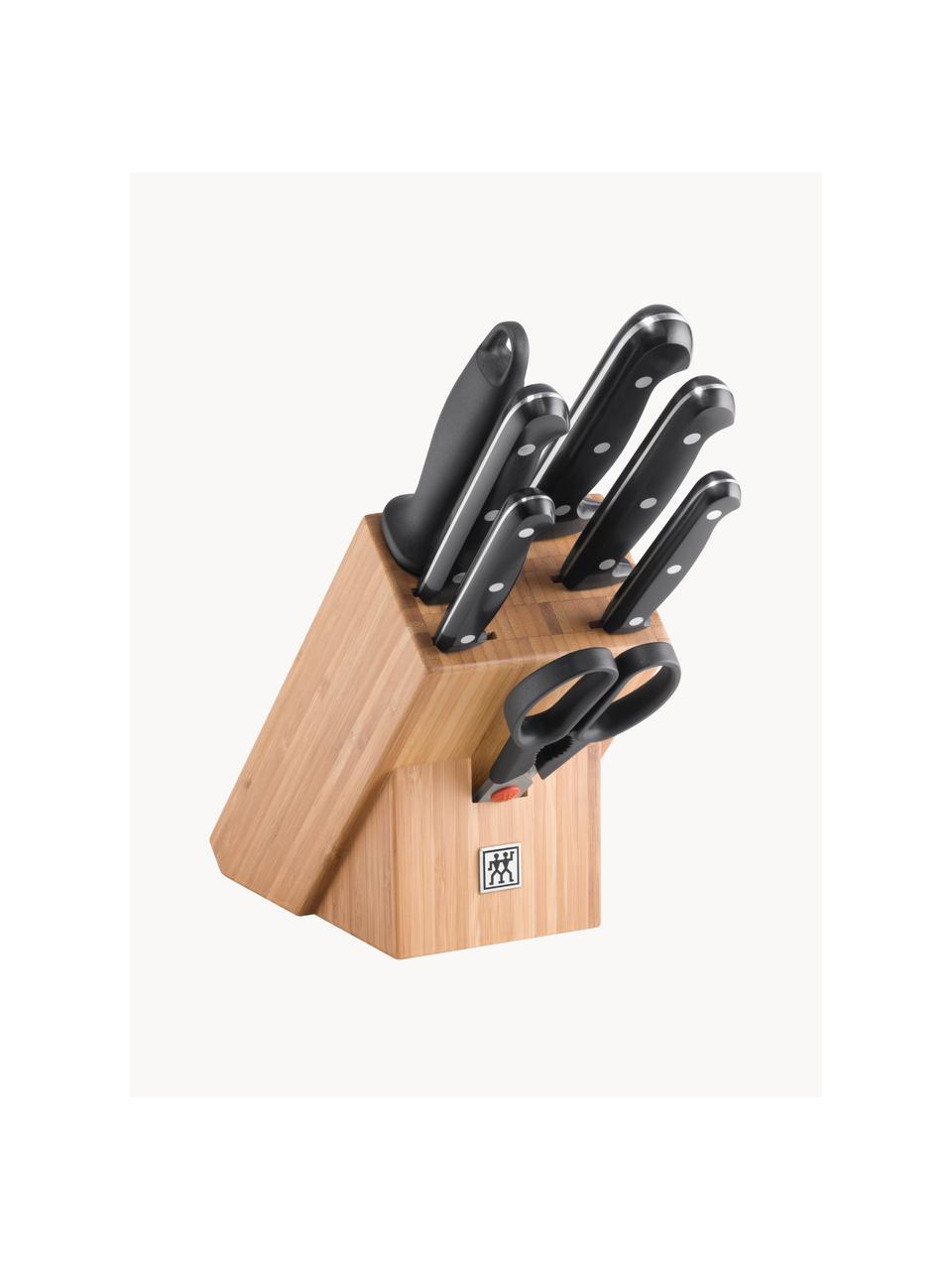 Súprava stojana a nožov z bambusového dreva Twin Chef, 8 dielov, Svetlé drevo, čierna, Súprava s rôznymi veľkosťami