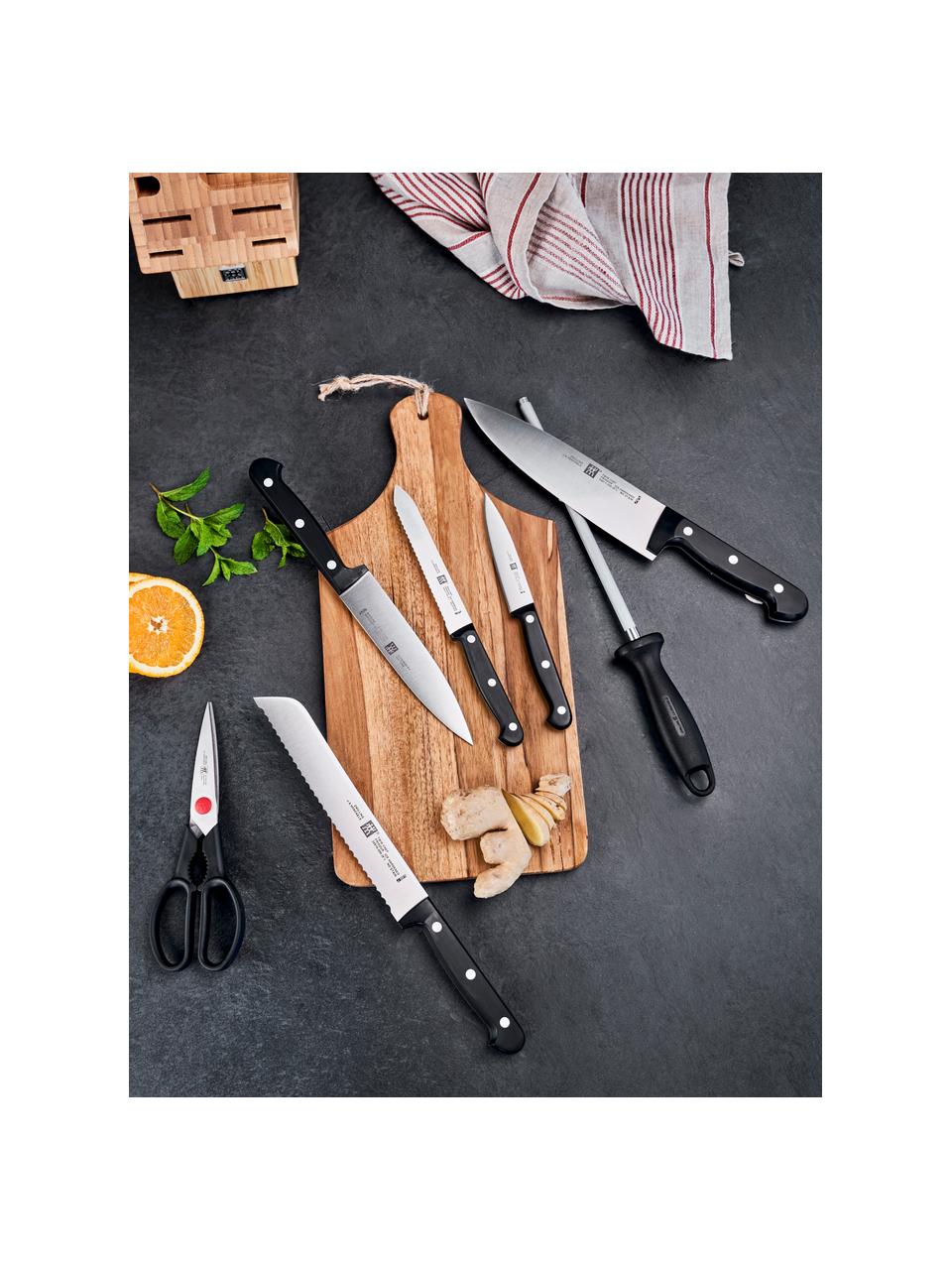 Set coltelli con ceppo in legno di bambù Twin Chef 8 pz, Manico: plastica, Legno di bambù, nero, Set in varie misure