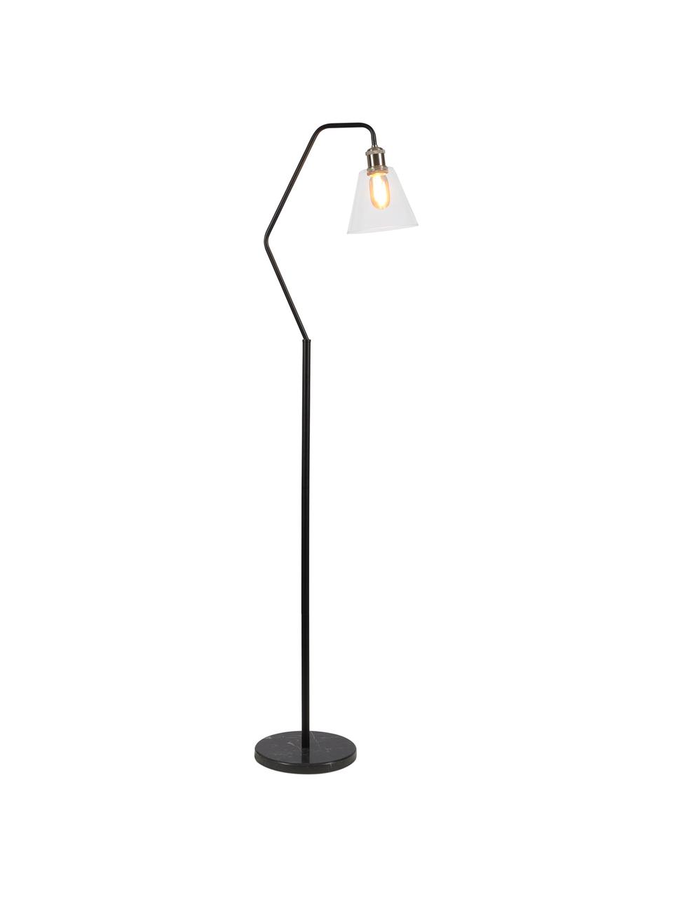 Lámpara de pie de mármol Paris, Pantalla: vidrio, Estructura: metal recubierto, Cable: cubierto en tela, Negro, An 37 x Al 150 cm