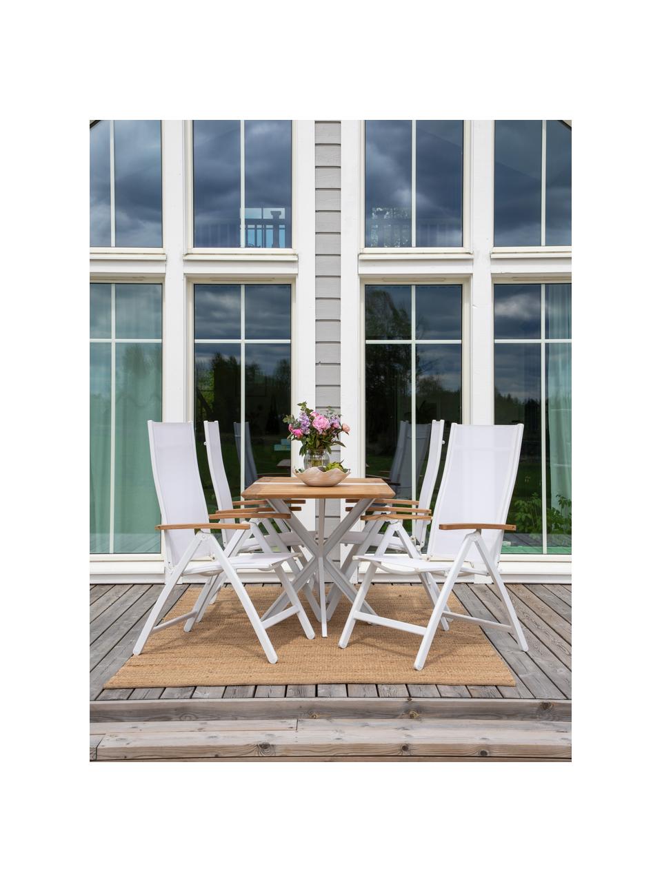 Inklapbare tuinstoel Panama, Frame: gelakt aluminium, Wit, teakhoutkleurig, B 58 x D 75 cm