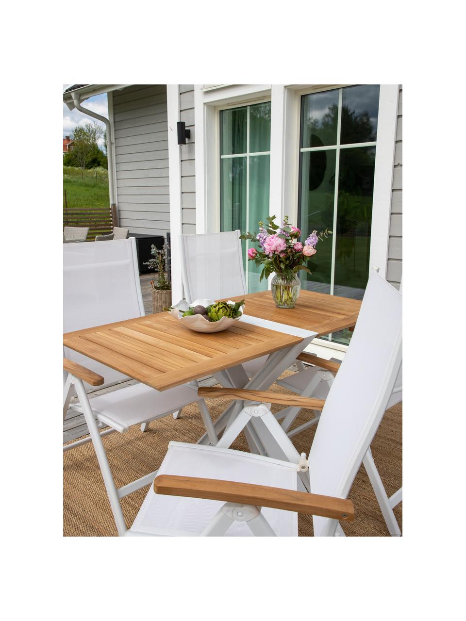 Skládací zahradní židle Panama, Bílá, teakové dřevo, Š 58 cm, H 75 cm