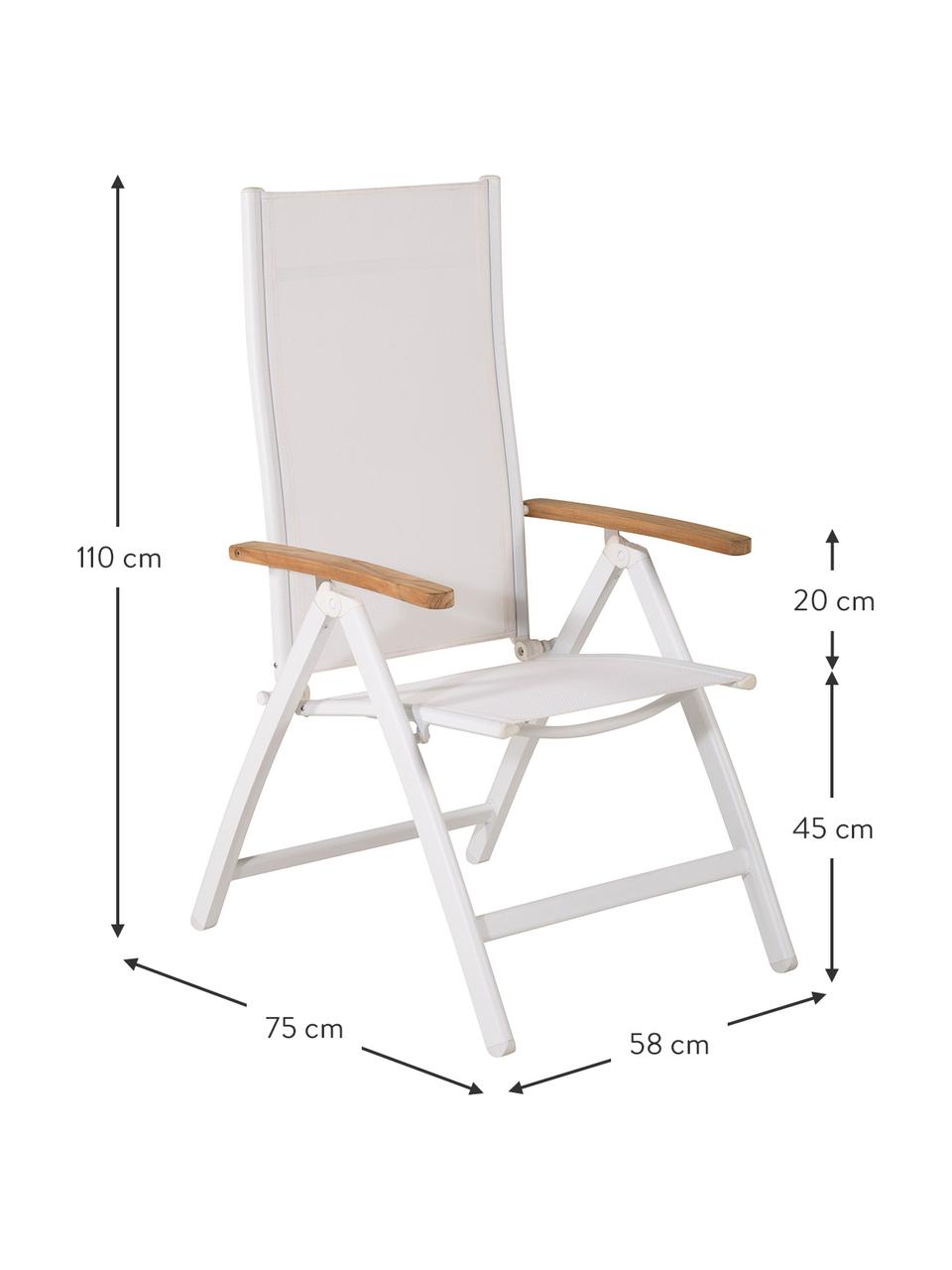 Inklapbare tuinstoel Panama, Frame: gelakt aluminium, Wit, teakhoutkleurig, B 58 x D 75 cm