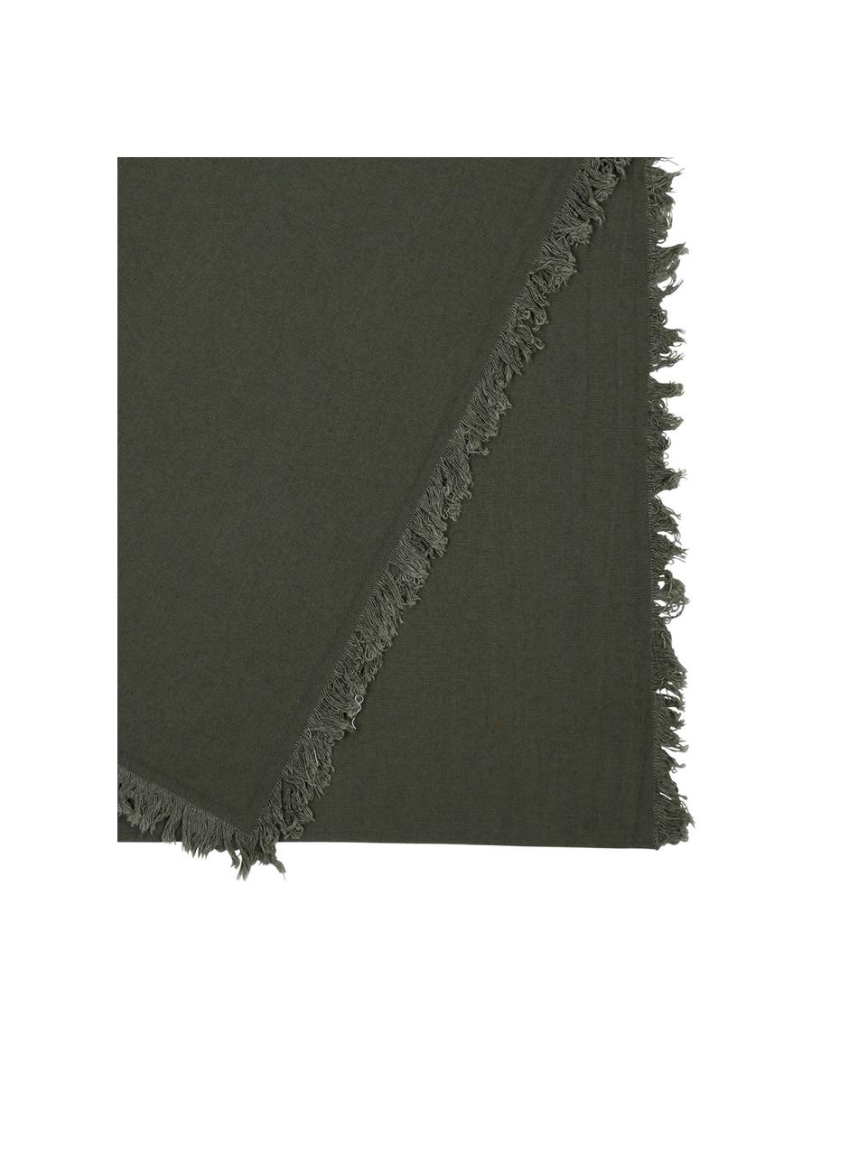 Katoenen tafelkleed Nalia in grijs met franjes, Katoen, Grijs, Voor 4 - 6 personen (B 160 x L 160 cm)