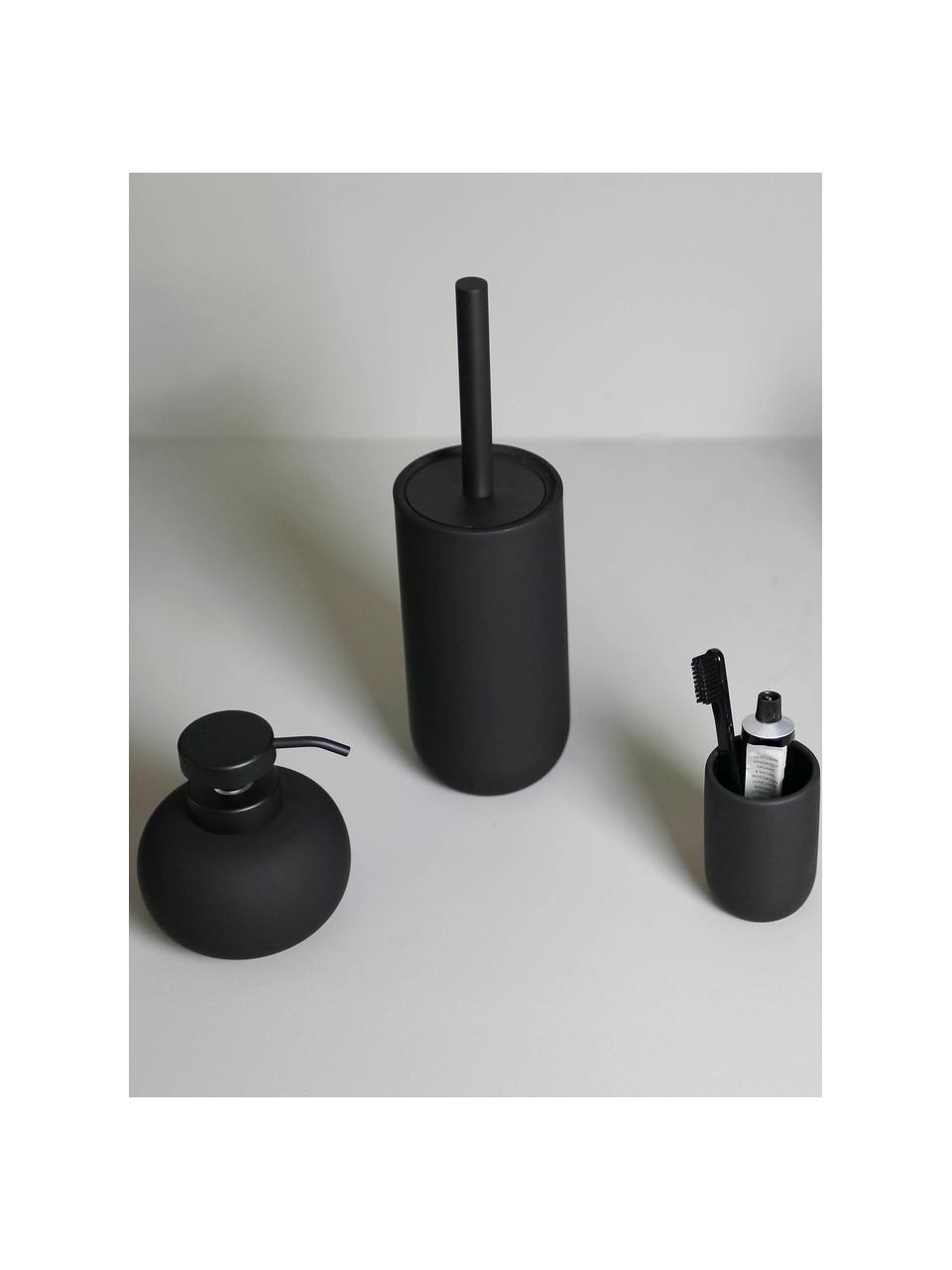 Scopino con contenitore in ceramica Lotus, Contenitore: ceramica, Manico: metallo, Nero, Ø 10 x Alt. 21 cm