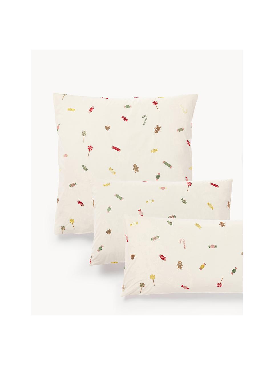 Funda de almohada de percal navideña Lolly, Blanco Off White, multicolor, An 45 x L 110 cm