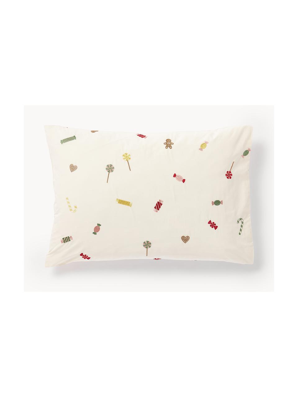 Funda de almohada de percal navideña Lolly, Blanco Off White, multicolor, An 45 x L 110 cm