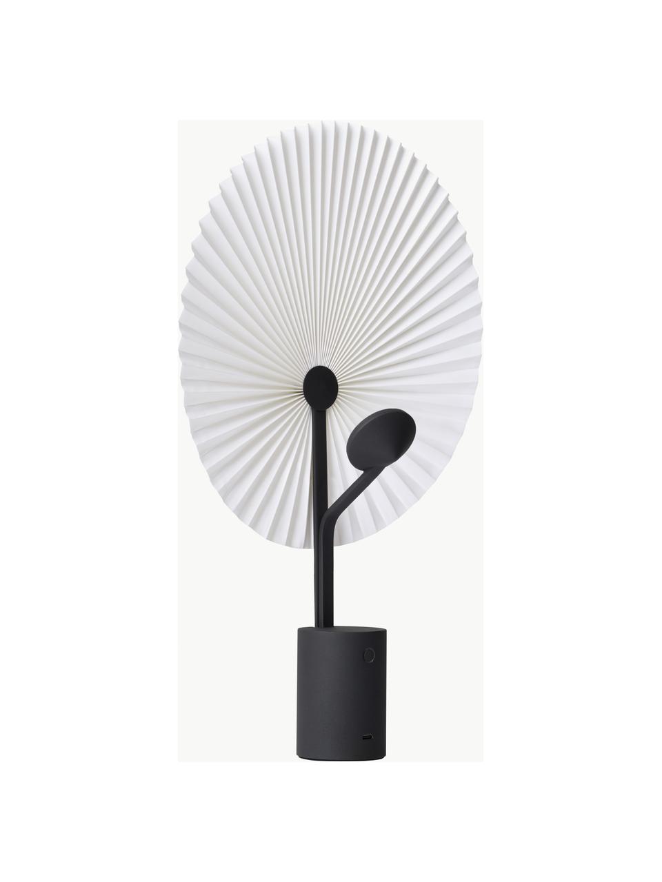 Lampada da tavolo grande portatile con luce regolabile Liris, Paralume: lamina in PVC con tessuto, Struttura: acciaio verniciato, Nero, bianco, Larg. 28 x Alt. 45 cm