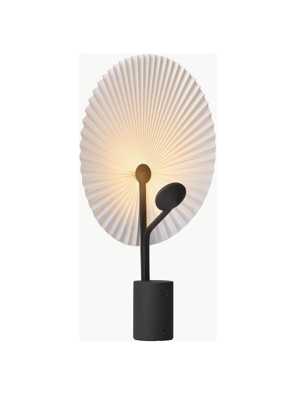 Lampada da tavolo grande portatile con luce regolabile Liris, Paralume: lamina in PVC con tessuto, Struttura: acciaio verniciato, Nero, bianco, Larg. 28 x Alt. 45 cm