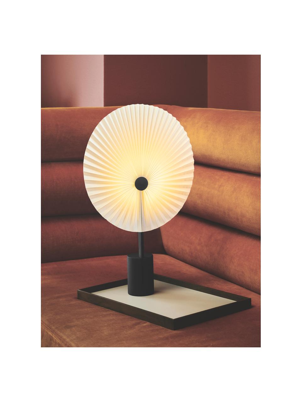 Lampada da tavolo grande portatile con luce regolabile Liris, Paralume: lamina in PVC con tessuto, Struttura: acciaio verniciato, Nero, bianco, Larg. 28 x Alt. 45 cm