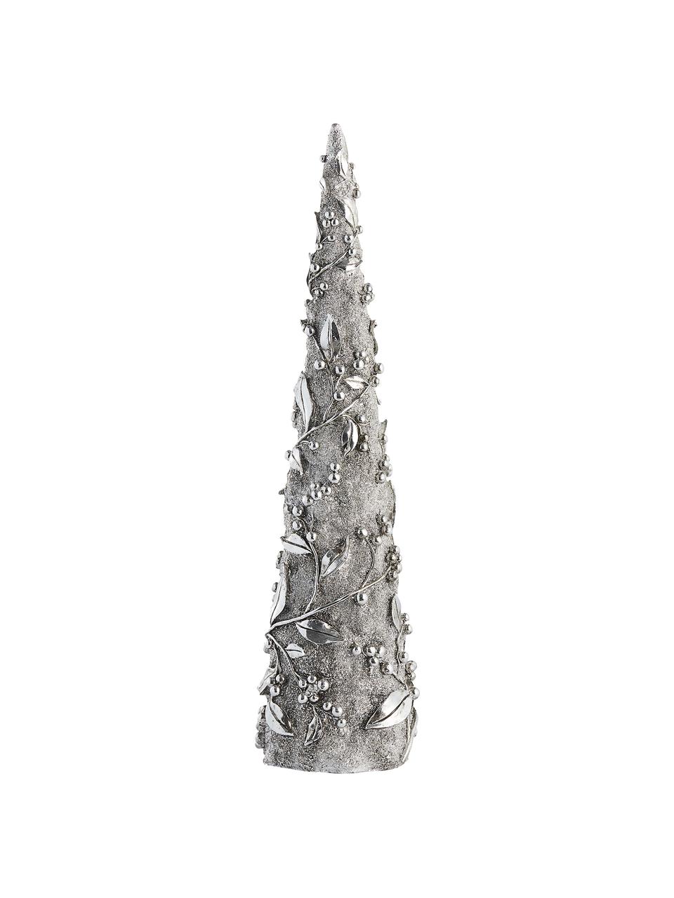 Handgefertigter Deko-Baum Serafina, Kunststoff, Silberfarben, Ø 12 x H 47 cm