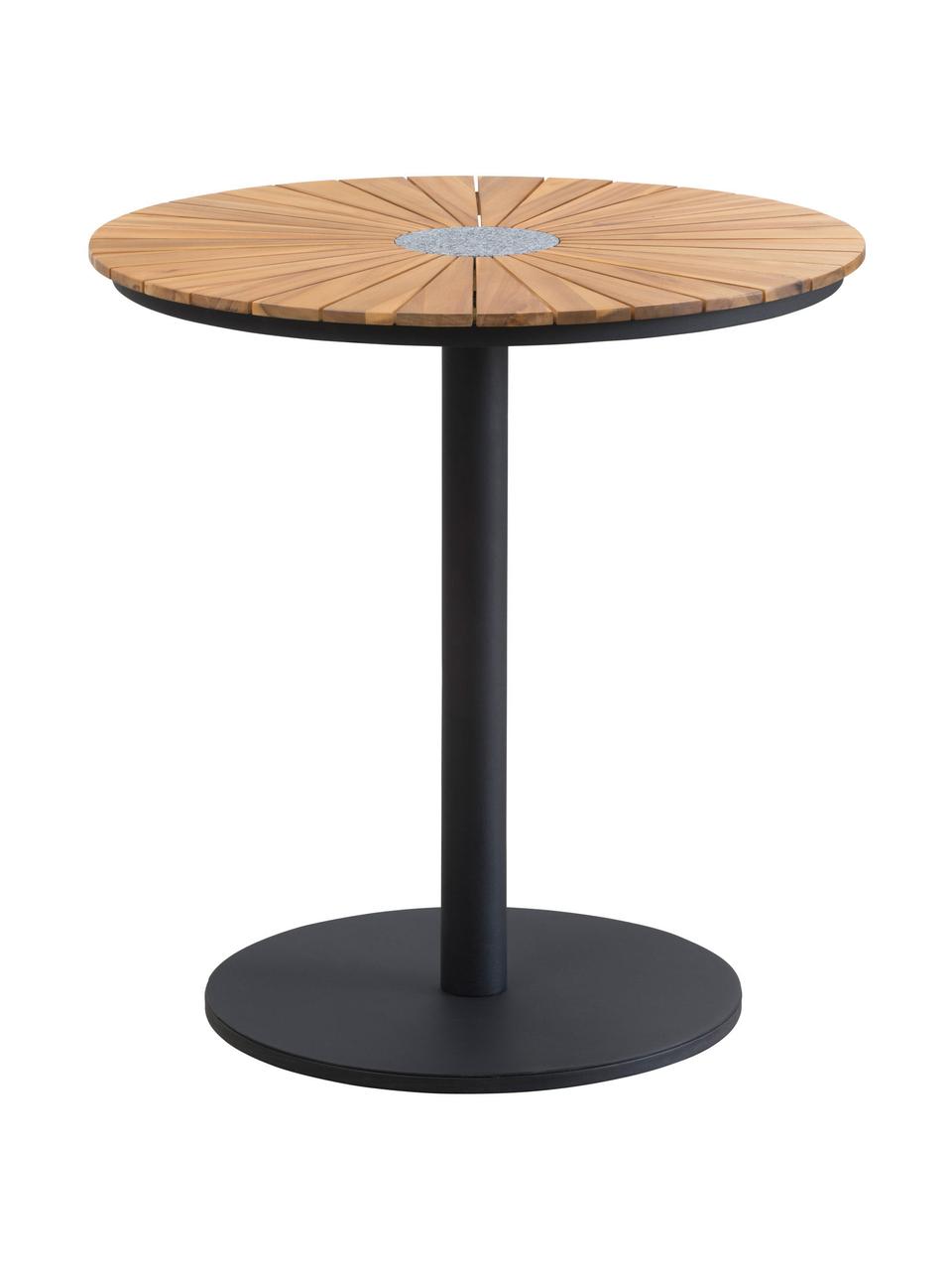 Tavolo da giardino realizzato in legno di acacia Pietra, Piano del tavolo: legno di acacia, Struttura: metallo verniciato a polv, Marrone chiaro, nero, Ø 70 x Alt. 74 cm