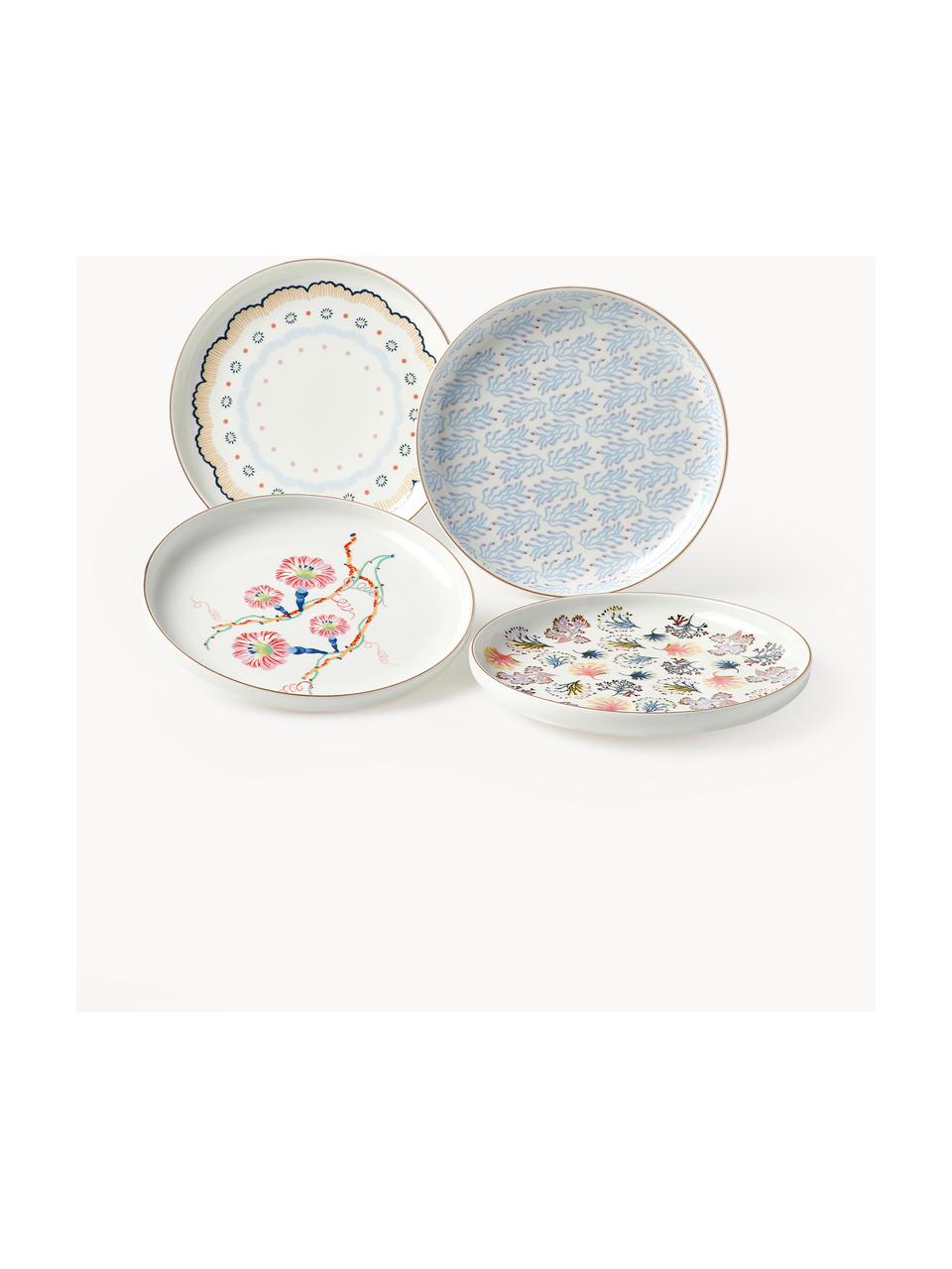 Assiettes à dessert Flamboyant, 4 élém., Porcelaine, Multicolore avec bordure dorée, Ø 19 x haut. 3 cm