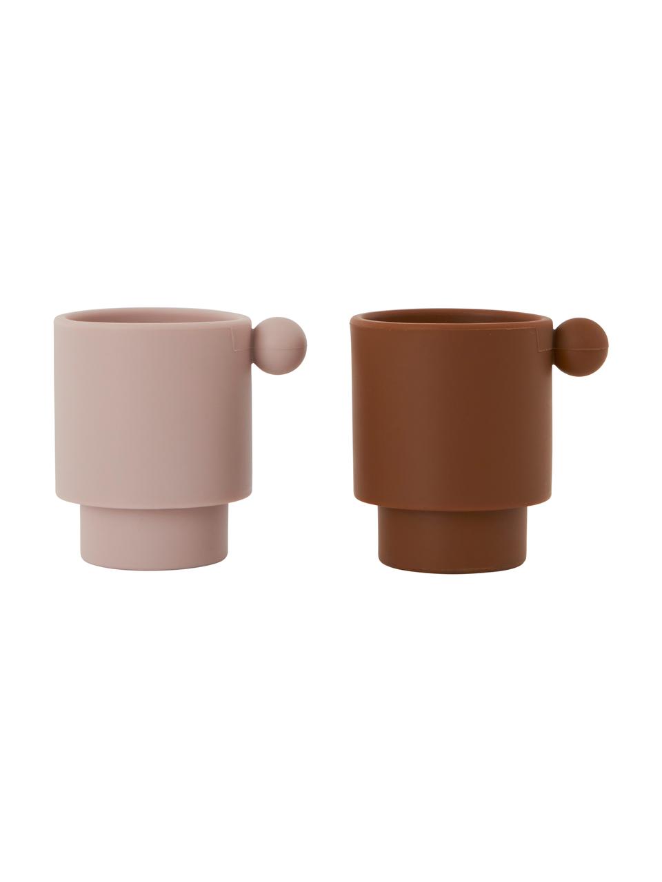 Set 2 tazze bambini Inka, 100% silicone, Marrone, rosa cipria, Ø 6 x Alt. 8 cm