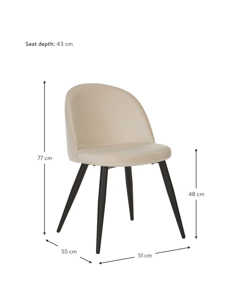 Sillas tapizadas en terciopelo Amy, 2 uds., Tapizado: terciopelo (poliéster) Al, Patas: metal con pintura en polv, Terciopelo blanco crema, An 51 x F 55 cm