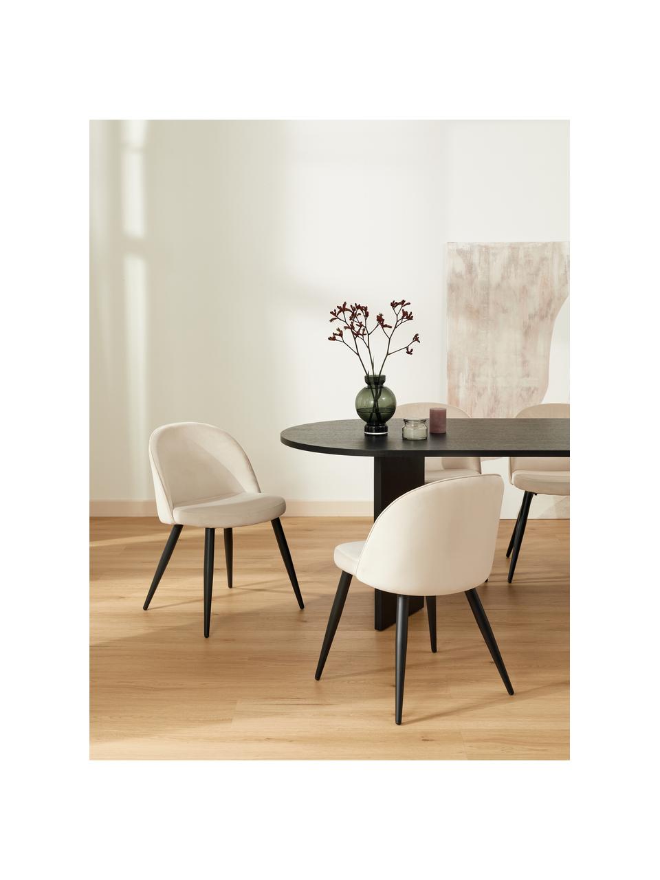 Fluwelen stoelen Amy in crèmewit, 2 stuks, Bekleding: fluweel (polyester), Poten: gepoedercoat metaal, Fluweel crèmewit, B 51 x D 55 cm