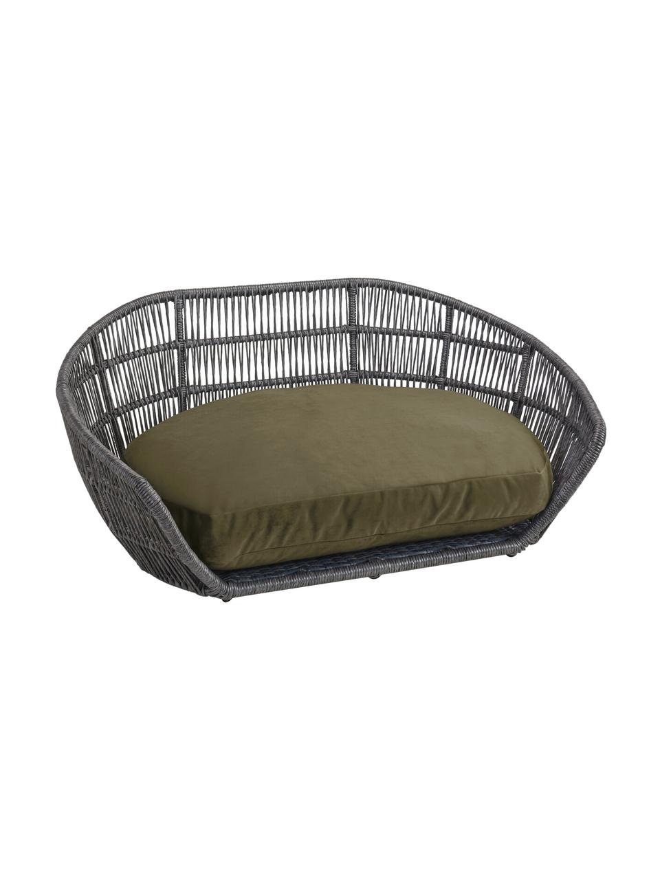 Cama para mascotas de interior/exterior Prado, Tapizado: 100% poliéster Alta resis, Estructura: aluminio con pintura en p, Verde oliva, gris antracita, An 110 x F 74 cm