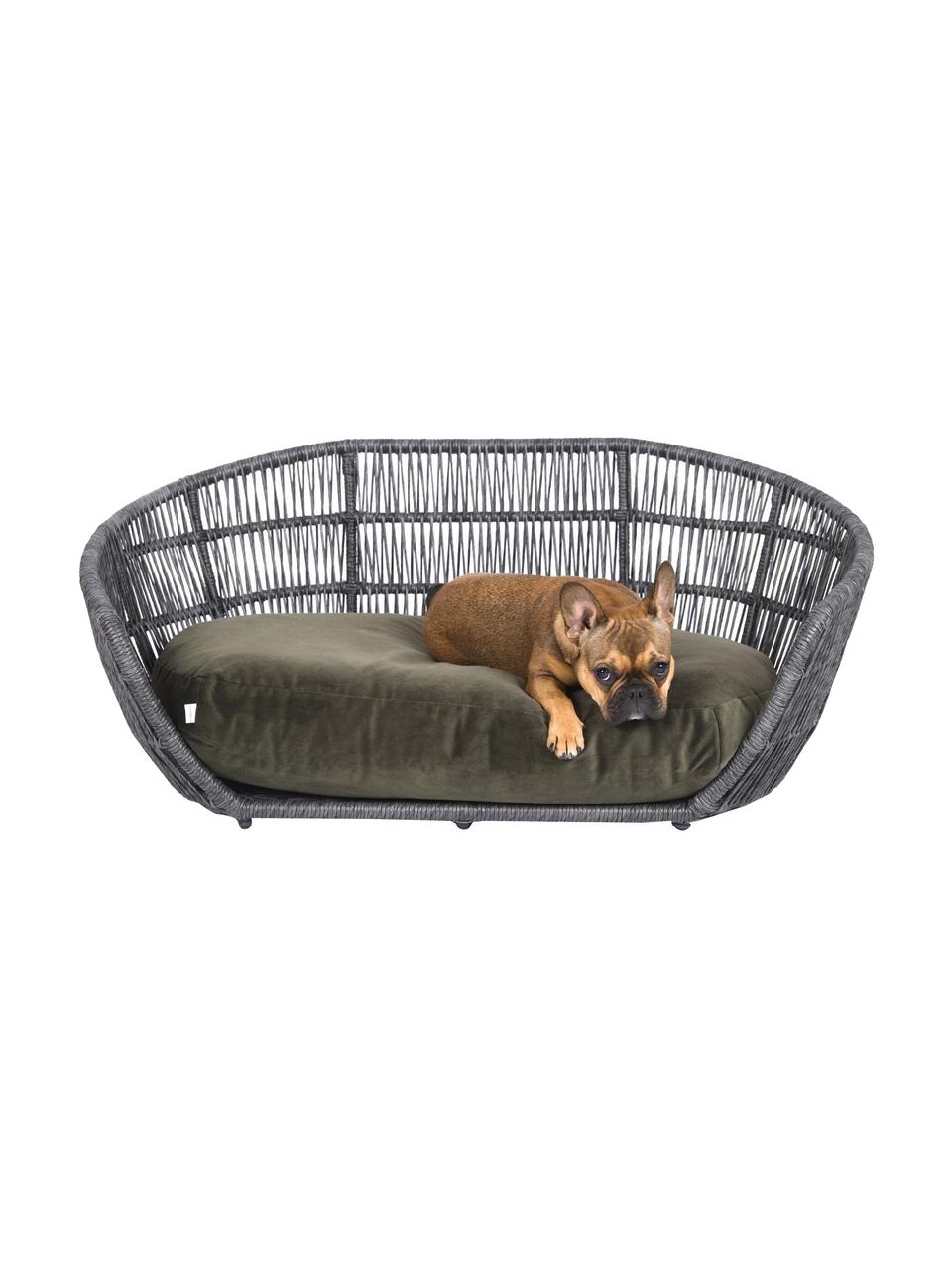 Cama para mascotas de interior/exterior Prado, Tapizado: 100% poliéster Alta resis, Estructura: aluminio con pintura en p, Verde oliva, gris antracita, An 110 x F 74 cm