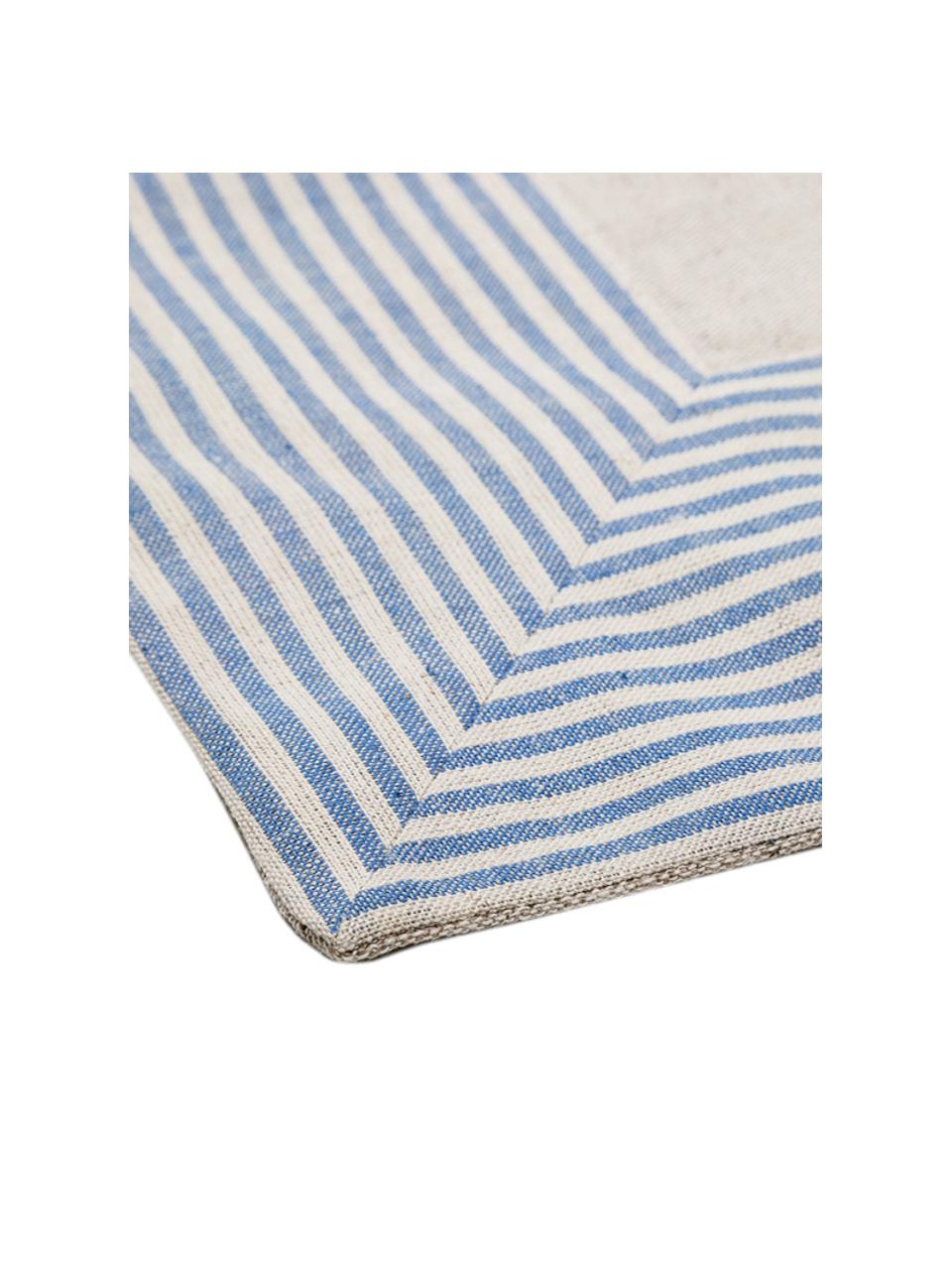 Tovaglia in misto lino beige con righe blu Milda, Blu, Beige, Per 2-4 persone (Larg. 90 x Lung, 90 cm)