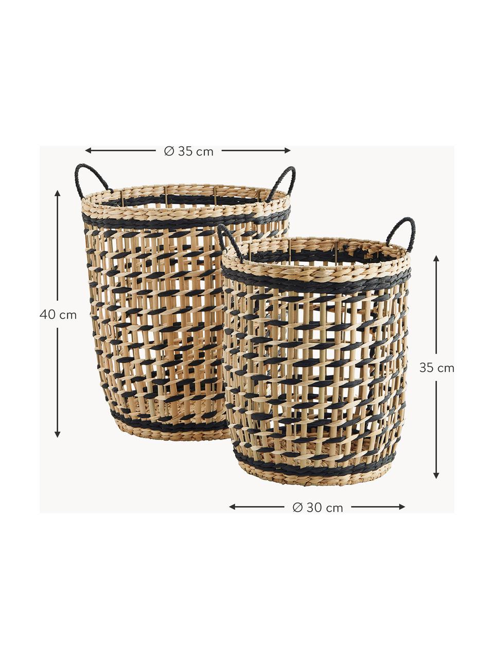 Set de cestas de jacintos de agua Anna, 2 uds., Estructura: metal, Negro, beige, Set de diferentes tamaños