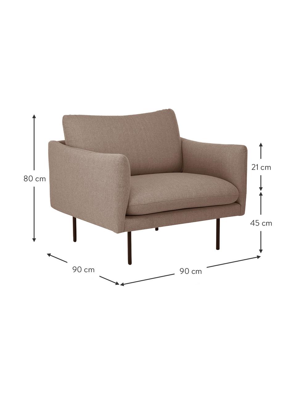 Fauteuil Moby, Bekleding: fluweel (hoogwaardig poly, Frame: massief grenenhout, FSC-g, Poten: gepoedercoat metaal, Geweven stof greige, B 90 x D 90 cm