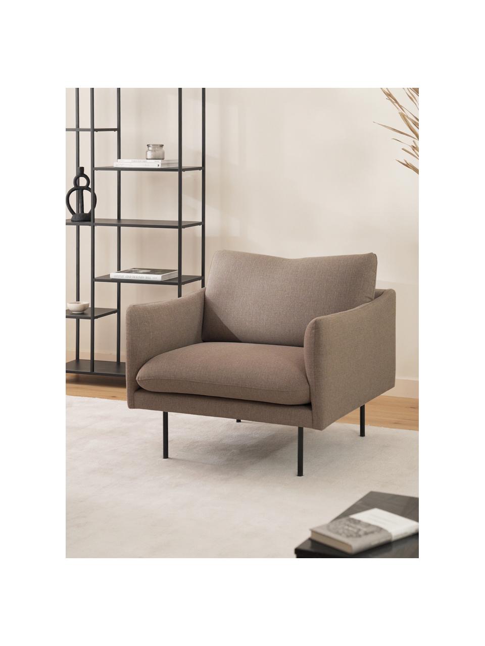 Fauteuil Moby, Bekleding: fluweel (hoogwaardig poly, Frame: massief grenenhout, FSC-g, Poten: gepoedercoat metaal, Geweven stof greige, B 90 x D 90 cm