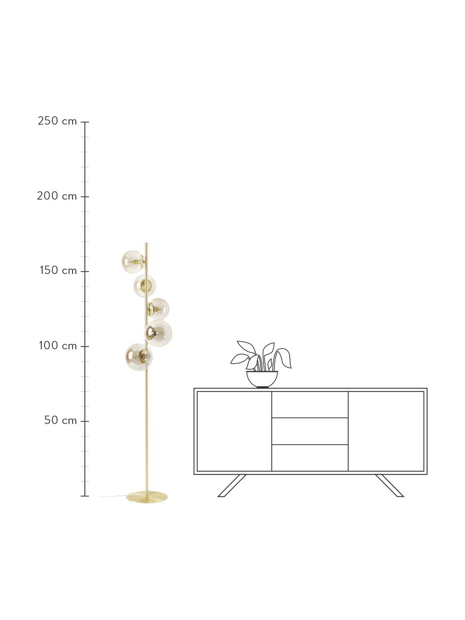 Stojací lampa v industriálním stylu Casey, Zlatá, šampaň, Ø 37 cm, V 170 cm