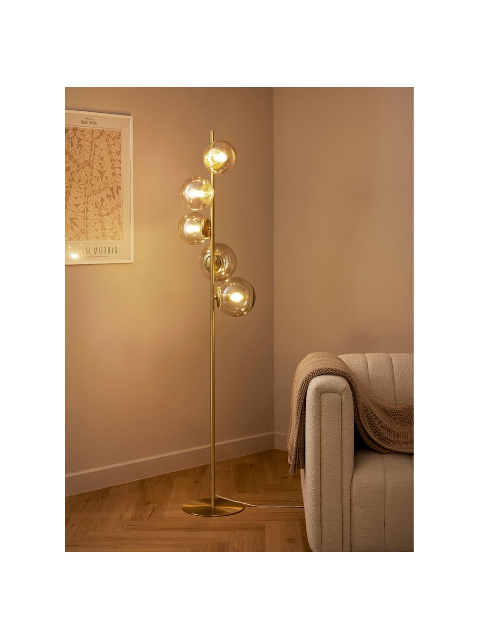 Lampa podłogowa ze szkła w stylu industrial Casey, Odcienie złotego, odcienie szampańskiego, Ø 37 x W 170 cm