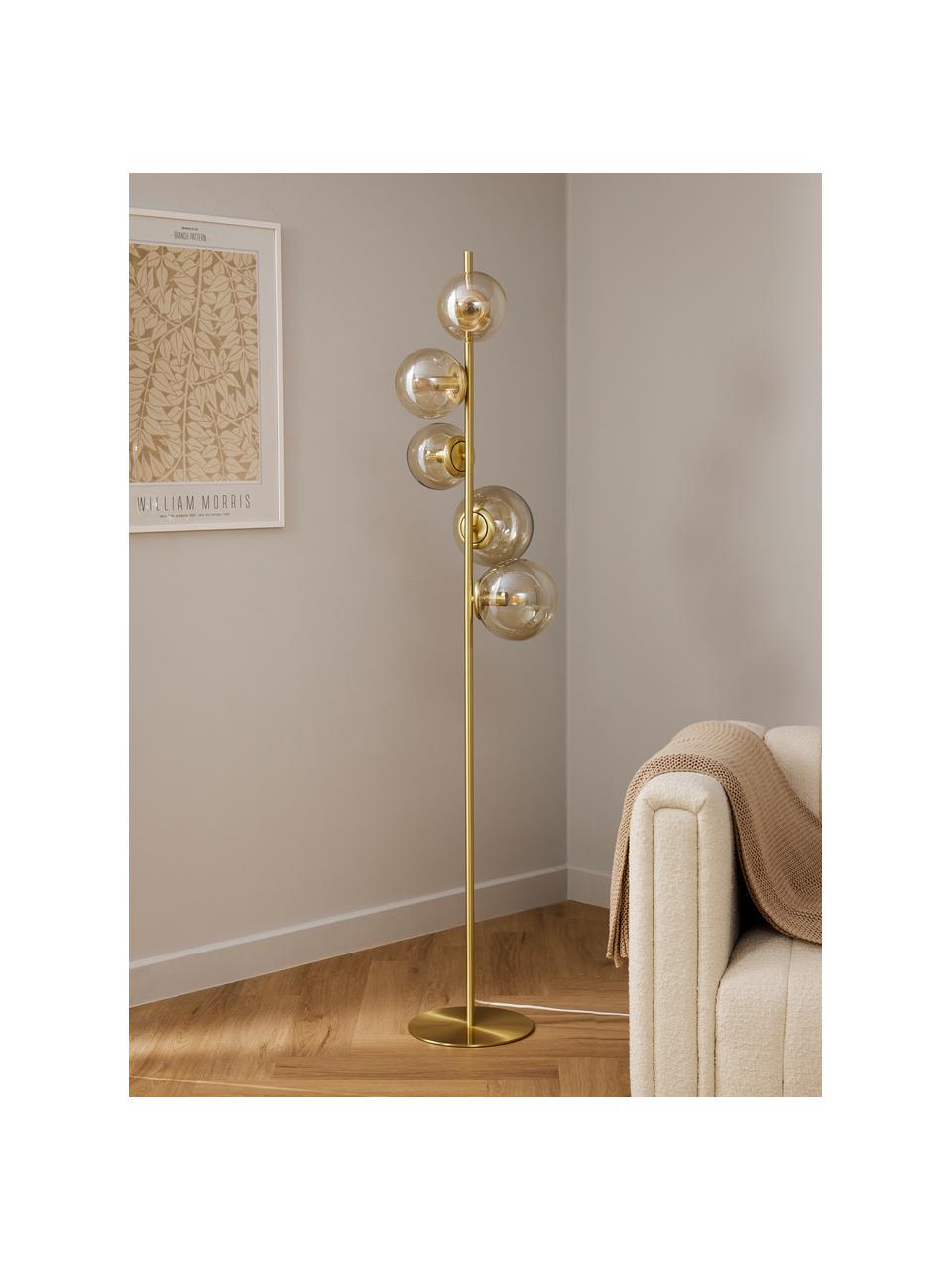 Industriële vloerlamp Casey van glas, Goudkleurig, champagnekleurig, Ø 37 x H 170 cm