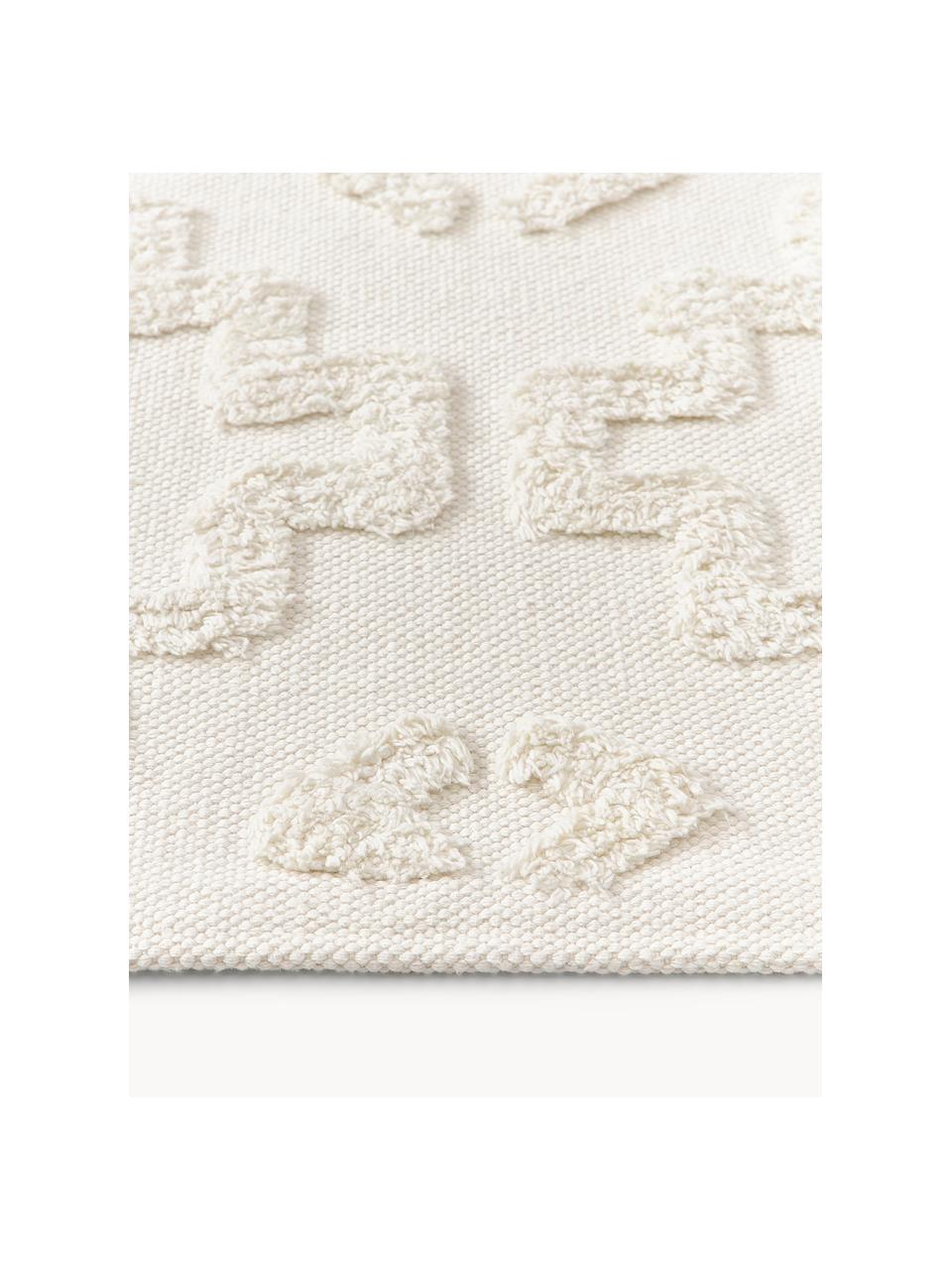 Alfombra artesanal de algodón texturizada Idris, 100% algodón, Blanco crema, An 80 x L 150 cm (Tamaño XS)