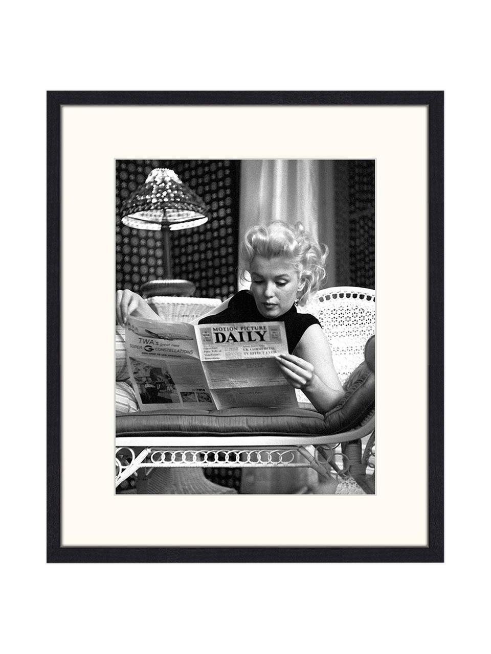 Oprawiony druk cyfrowy Marilyn Monroe Reading, Czarny, biały, S 33 x W 43 cm