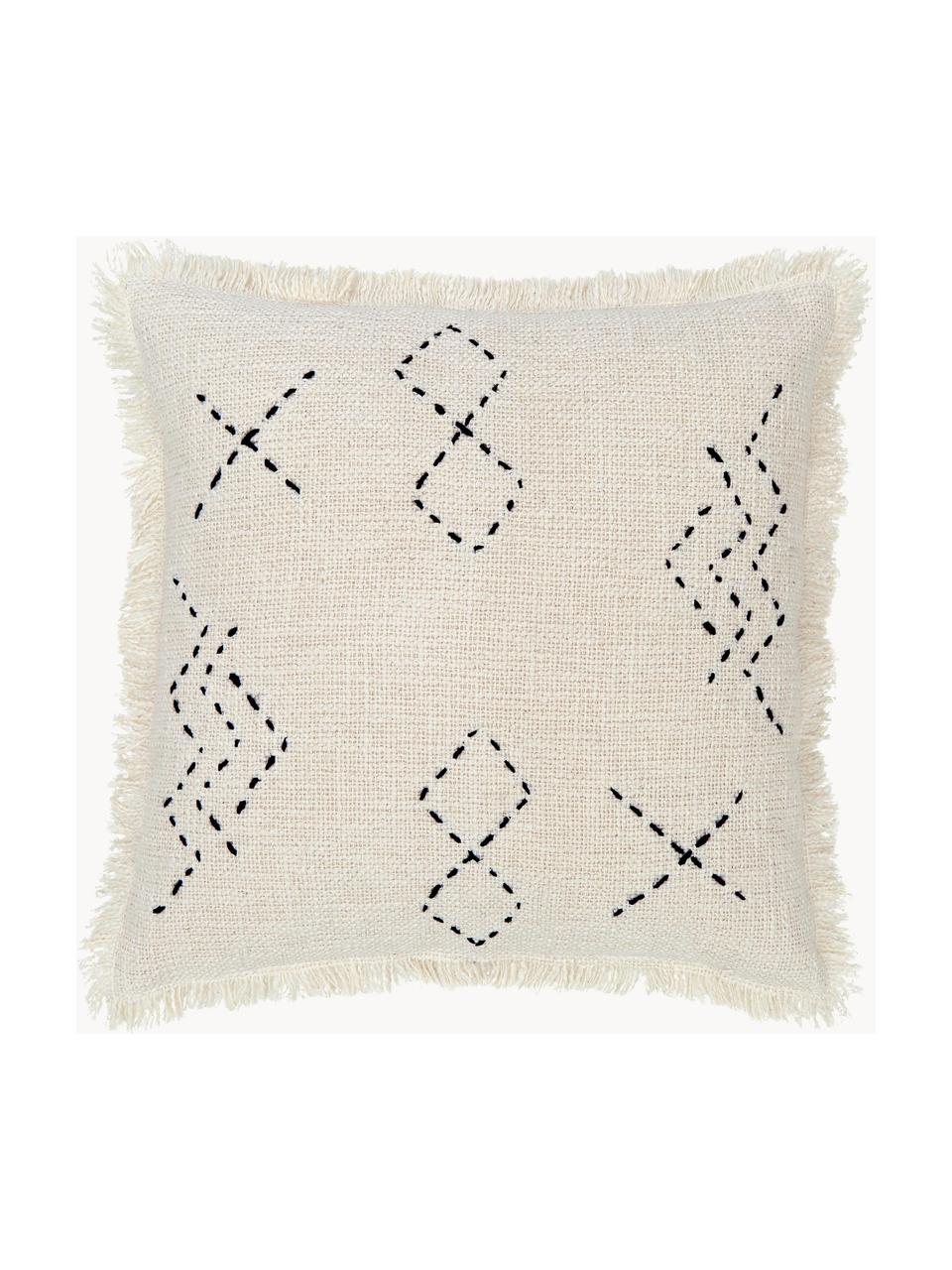 Housse de coussin 45x45 boho à franges blanc crème Eric, 100 % coton, Beige, larg. 45 x long. 45 cm