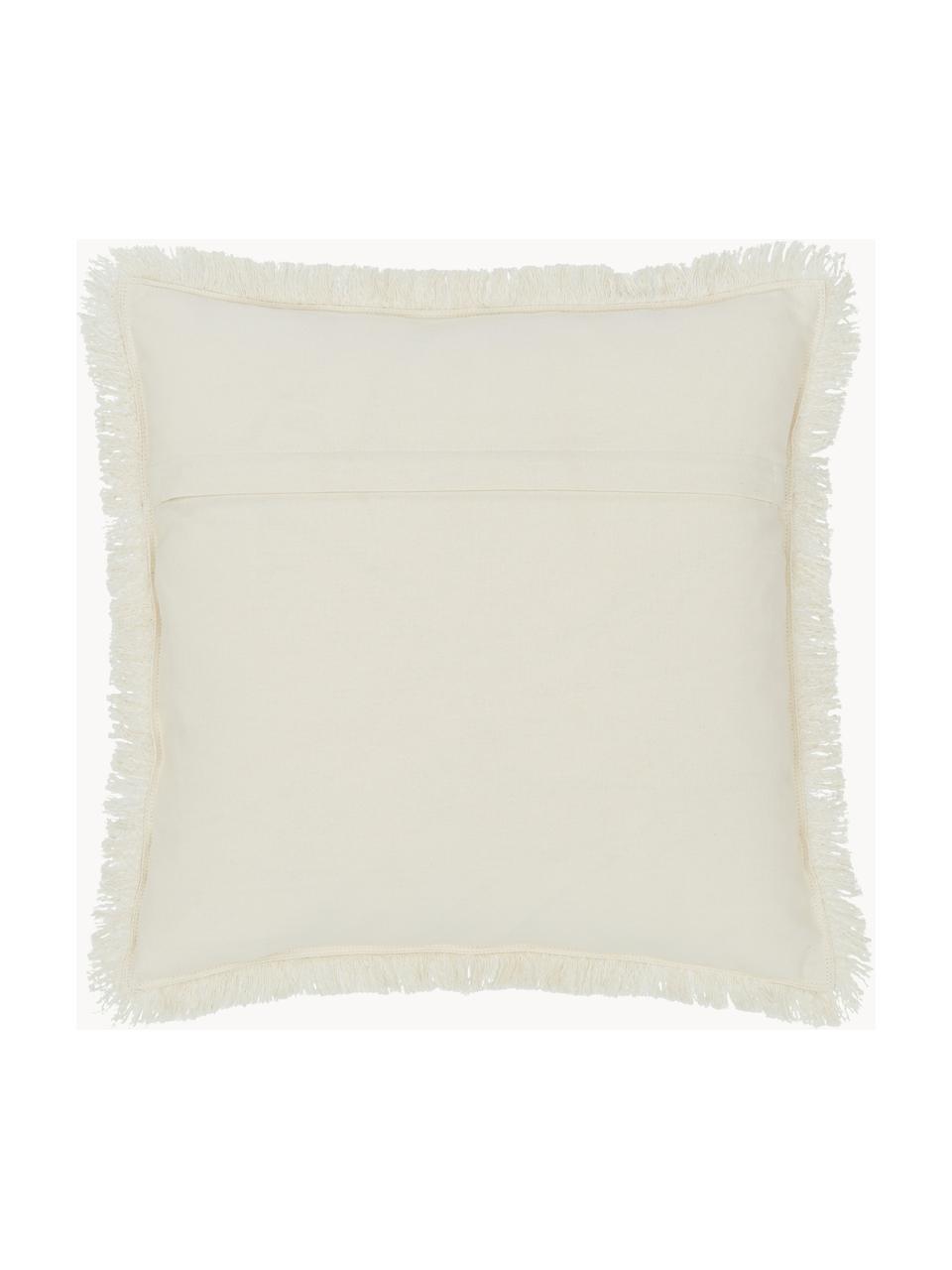 Housse de coussin 45x45 boho à franges blanc crème Eric, 100 % coton, Beige, larg. 45 x long. 45 cm