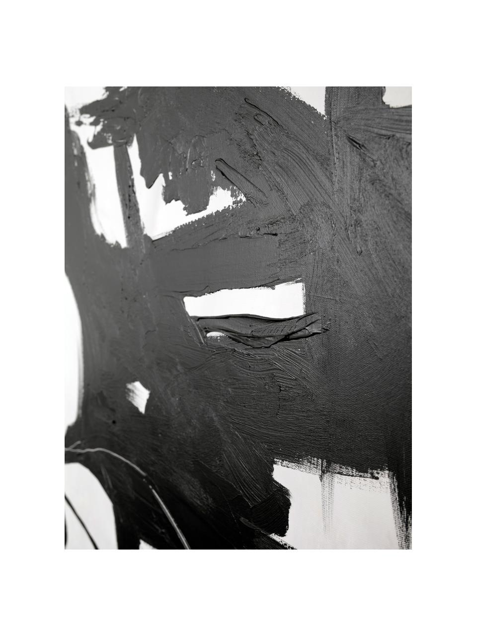 Ręcznie malowany obraz na płótnie w drewnianej ramie Playblack, Stelaż: drewno sosnowe, Czarny, biały, S 102 x W 102 cm