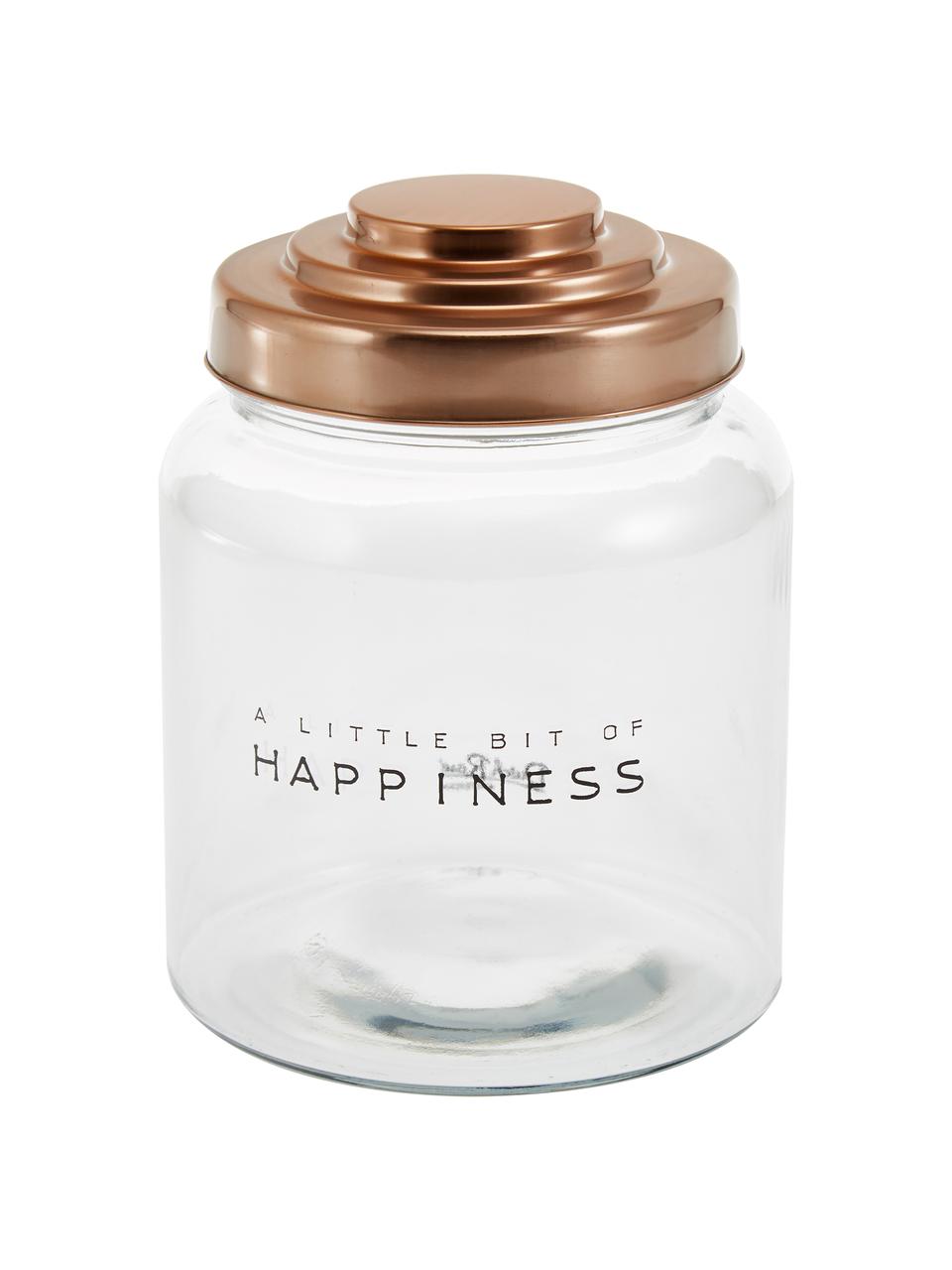 Skleněná dóza Happiness, Ø 16 cm x V 21 cm, Transparentní, Ø 16 cm, V 21 cm, 2,5 l