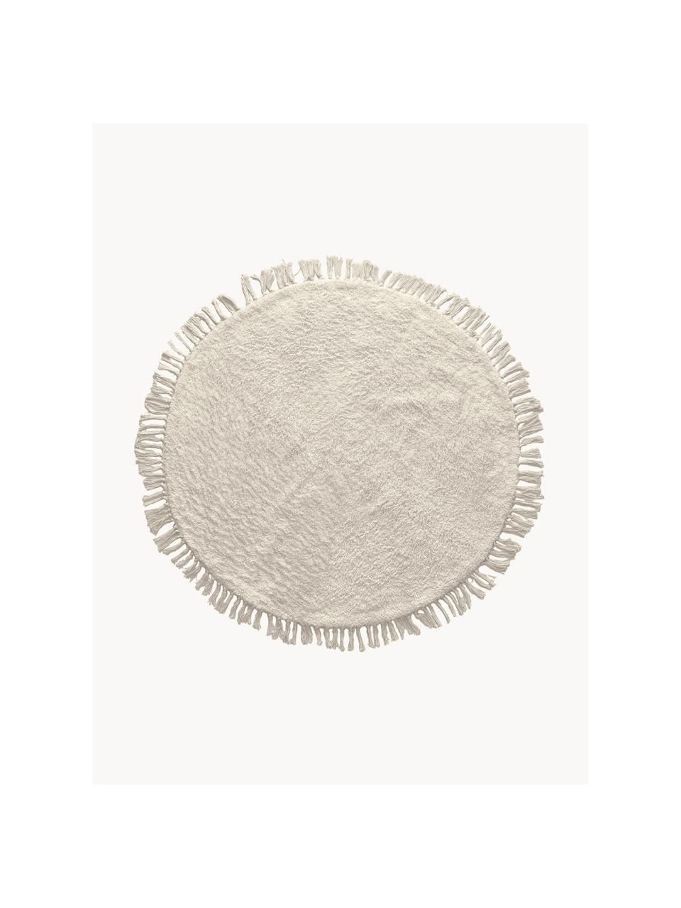 Tapis rond pour enfant à franges Orwen, 100 % coton, Blanc crème, Ø 100 cm