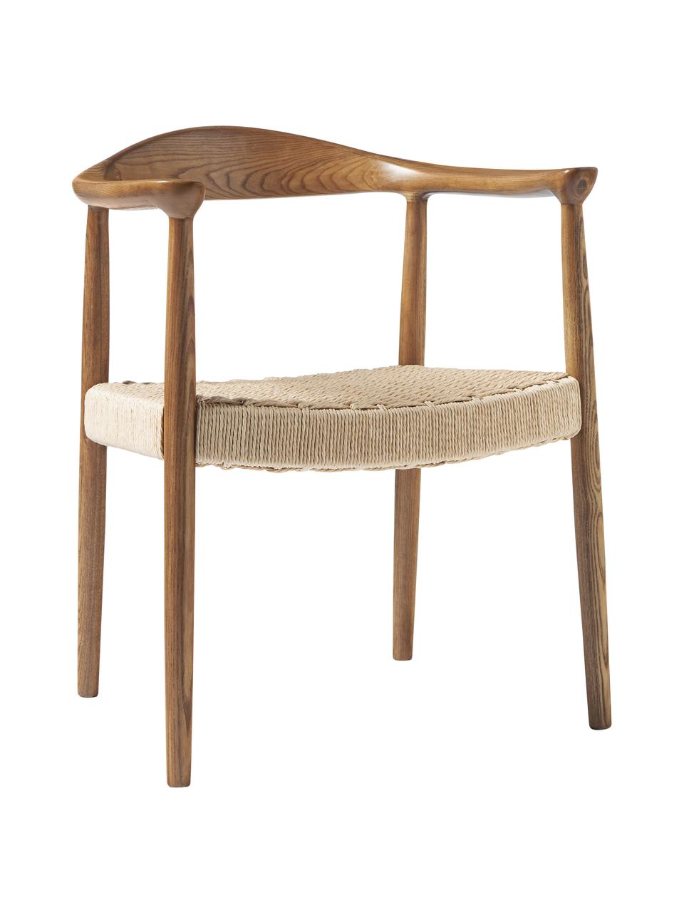 Sedia con braccioli in legno di frassino Pavel, Seduta: rattan, Struttura: legno di frassino, Rattan, legno di frassino, Larg. 62 x Prof. 76 cm