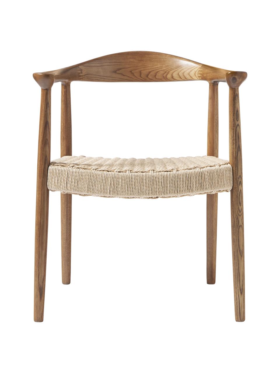 Krzesło z podłokietnikami z drewna jesionowego Pavel, Stelaż: drewno jesionowe, Rattan, drewno jesionowe, S 62 x G 76 cm