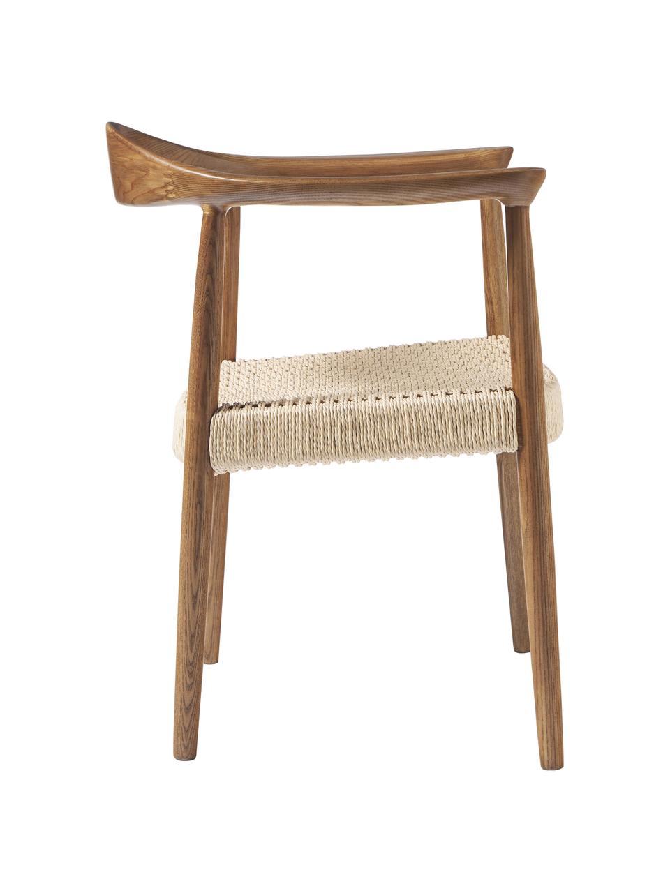 Chaise à accoudoirs en bois de frêne Pavel, Rotin, bois de frêne, larg. 62 x prof. 76 cm