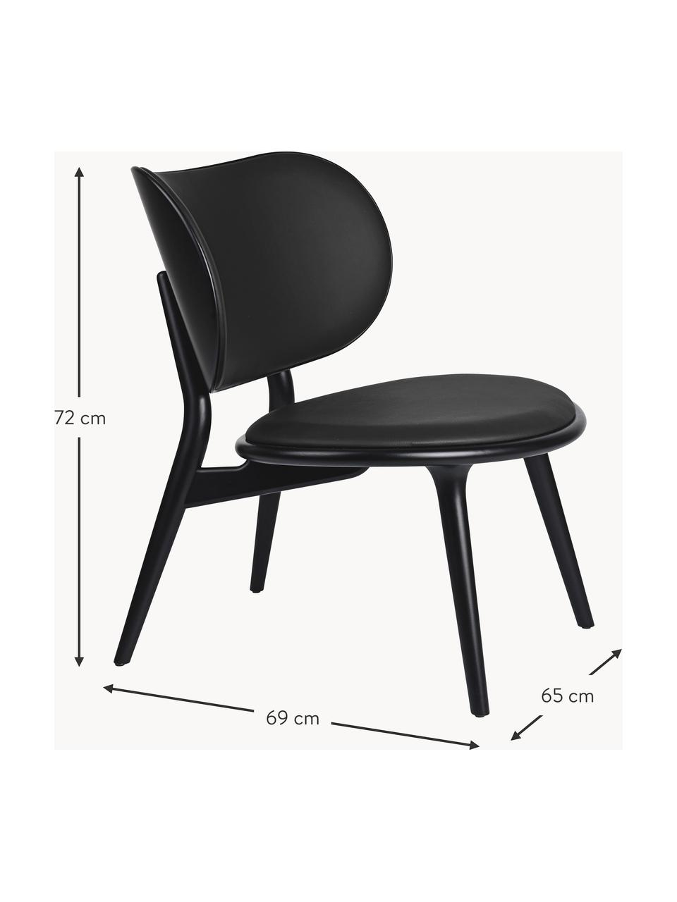 Leren loungefauteuil Rock met houten poten, handgemaakt, Zitvlak: papiergaas, Frame: eikenhout Dit product is , Leer zwart, zwart, B 65 x D 69 cm