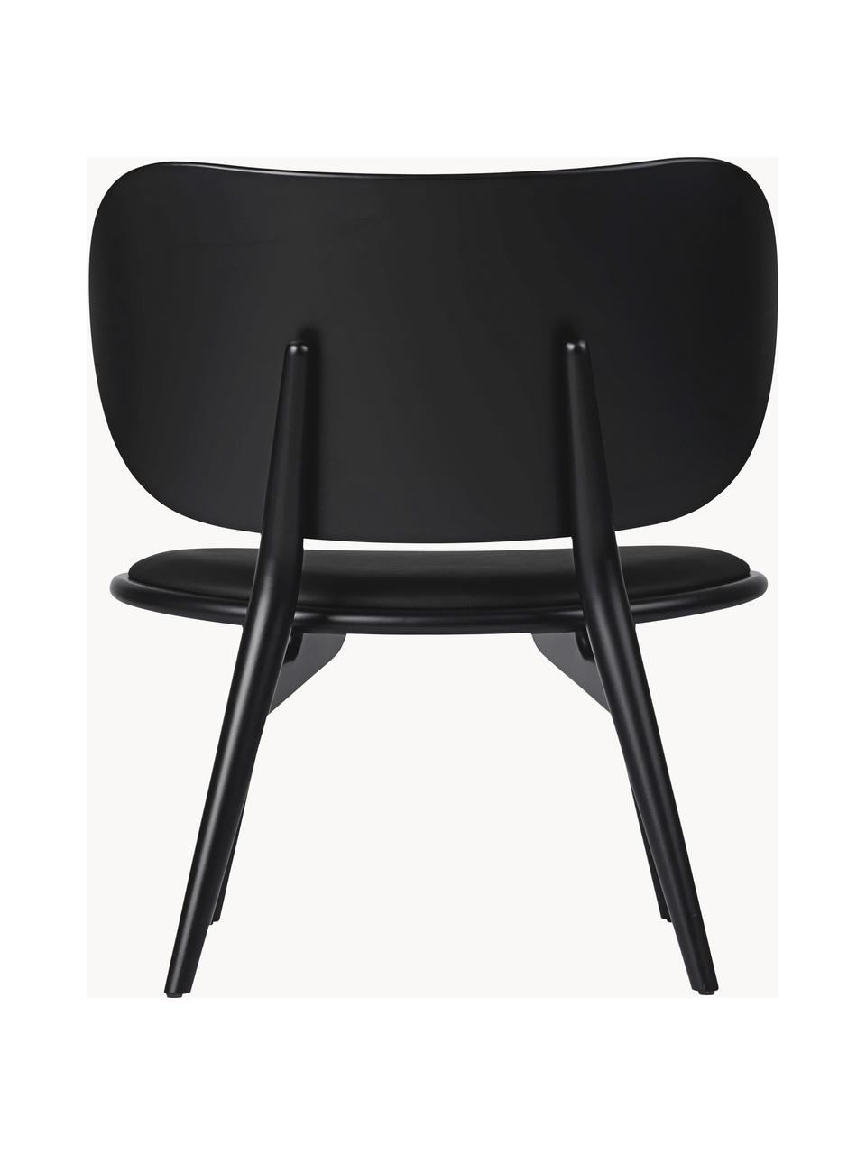 Kožená židle s dřevěnými nohami Rock, ručně vyrobená, Černá, Š 65 cm, H 69 cm