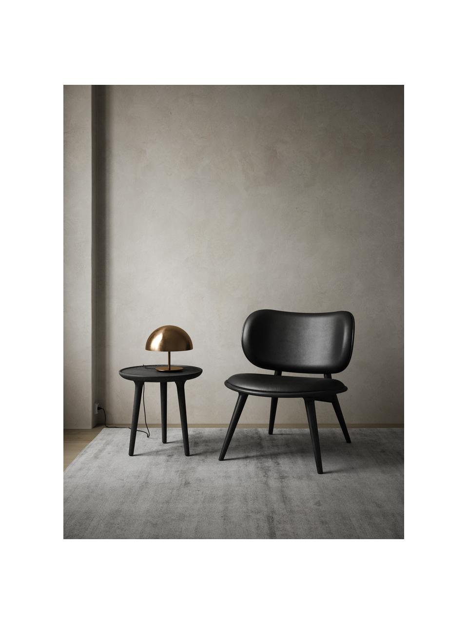 Leren loungefauteuil Rock met houten poten, handgemaakt, Zitvlak: papiergaas, Frame: eikenhout Dit product is , Zwart, B 65 x D 69 cm