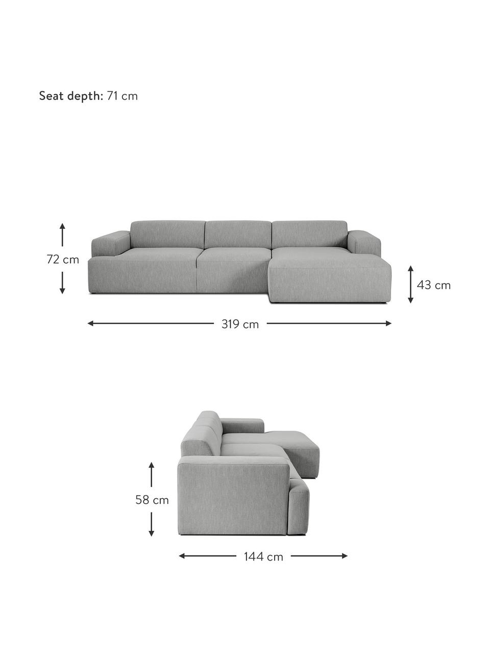 Sofa narożna Melva (4-osobowa), Tapicerka: poliester Dzięki tkaninie, Nogi: lite drewno bukowe, lakie, Szary, S 319 x G 144 cm