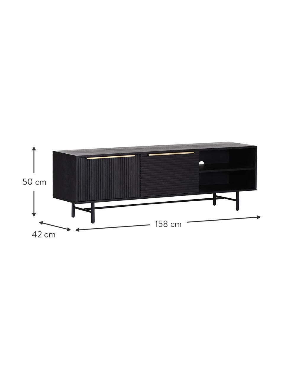 Credenza bassa in legno di acacia con frontale scanalato Mamba, Struttura: legno di acacia verniciat, Gambe: metallo verniciato, Nero, Larg. 158 x Alt. 50 cm