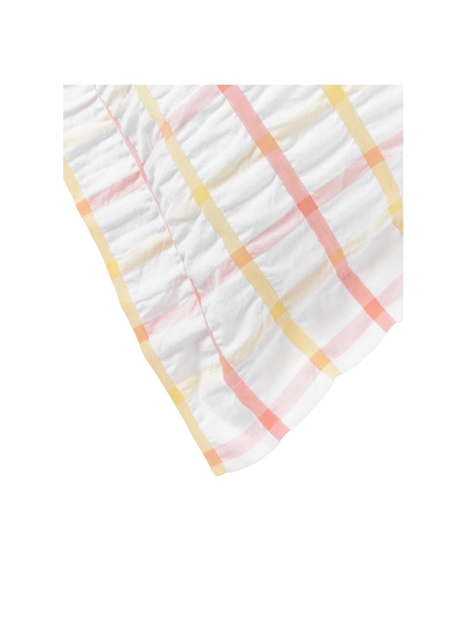 Karierter Seersucker-Kopfkissenbezug Leonita, Webart: Seersucker Fadendichte 15, Weiß, Orange, B 40 x L 80 cm