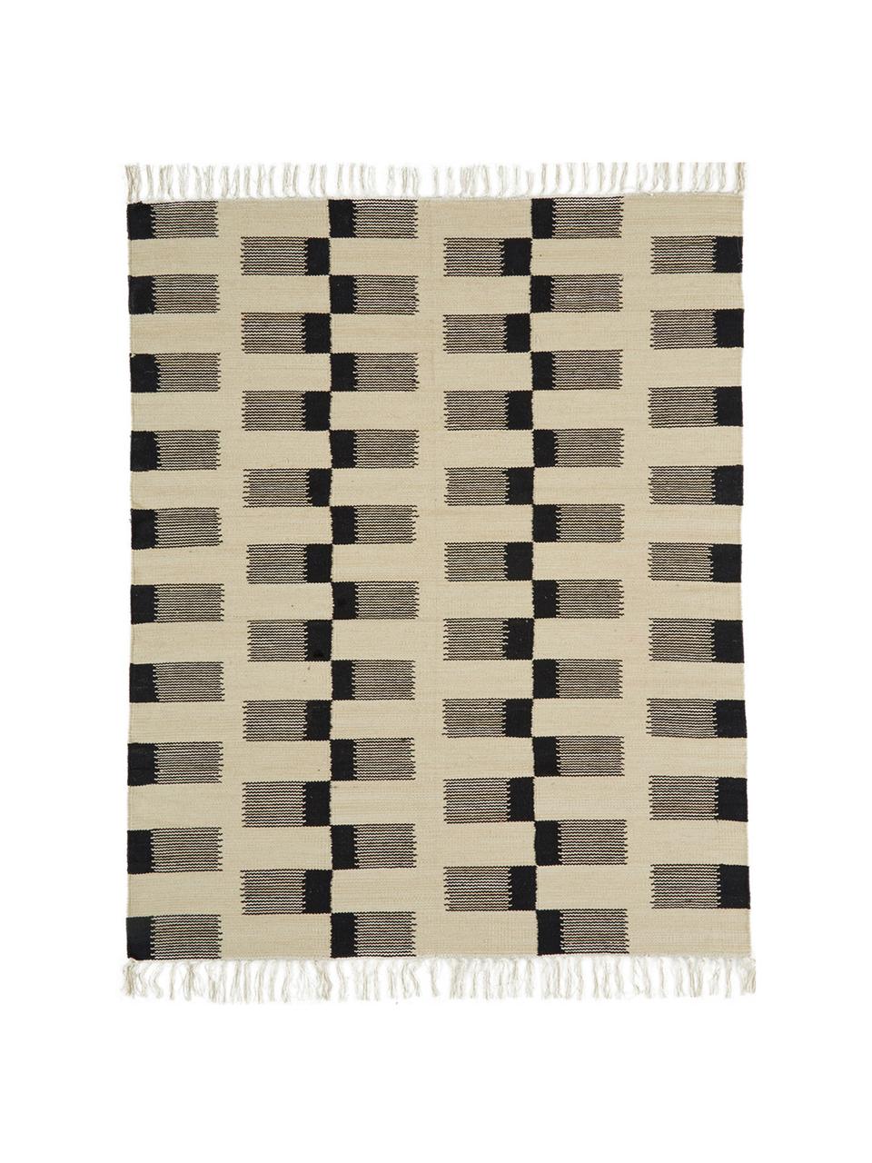 Teppich Grabig mit Blockmuster in Beige-Schwarz, Beige, Schwarz, B 130 x L 170 cm (Grösse S)